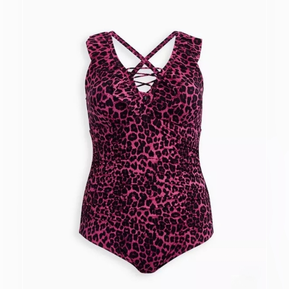 Torrid Size 2 Pink Leopard Ruffle Trim One-piece Swimsuit - Picture 1 of 6